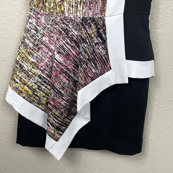BCBGMaxAzria Alessandra Peplum Abstract Mini Dress Black Multi Sleeveless Sz 8 - Picture 6 of 16